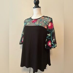 Chic Black Floral Embroidered Blouse